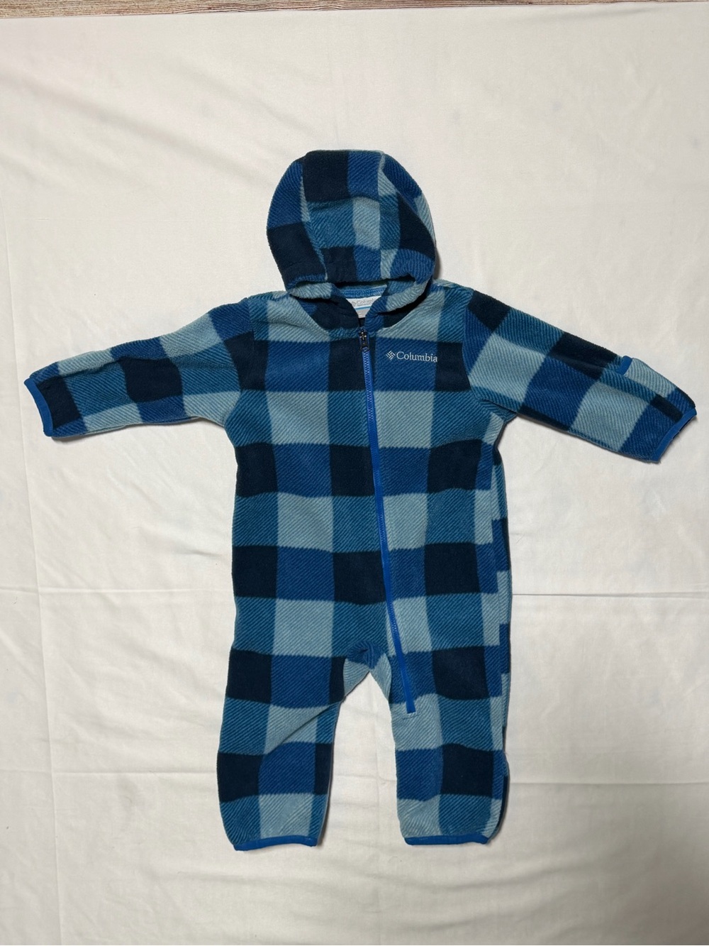Columbia Baby Fleece Bunting One Piece Blue Plaid 6-12M